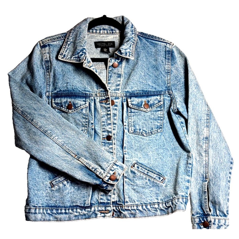 Rachel  Zoe Women's  Denim Jacket Button up  Light Wash Retro Motocycle Medium‎ - Picture 2 of 12
